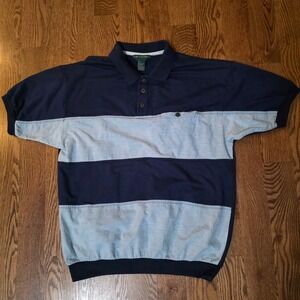 Vintage Hill & Archer Mens‎ L Navy Light Blue Striped Short Sleeve Polo Shirt